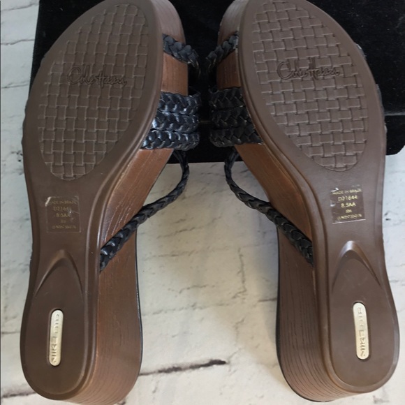 Cole Haan Braided Black Leather Wedge Sandals EUC 8.5 NARROW - Picture 10 of 11